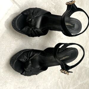 Dolce & Gabbanna black leather wedge platforms with rhinestone clasp   Size 36